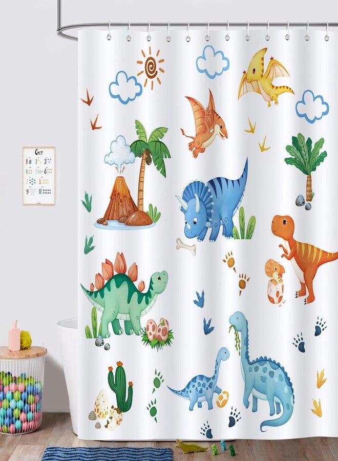 Bonhause Kids Dinosaur Shower Curtain, Cute Dino Jurassic Animal Bathroom Decor for Toddler Boys Girls 72 x 72 Inch Polyester Fabric Waterproof Bath Curtain with 12 Hooks - Image 2